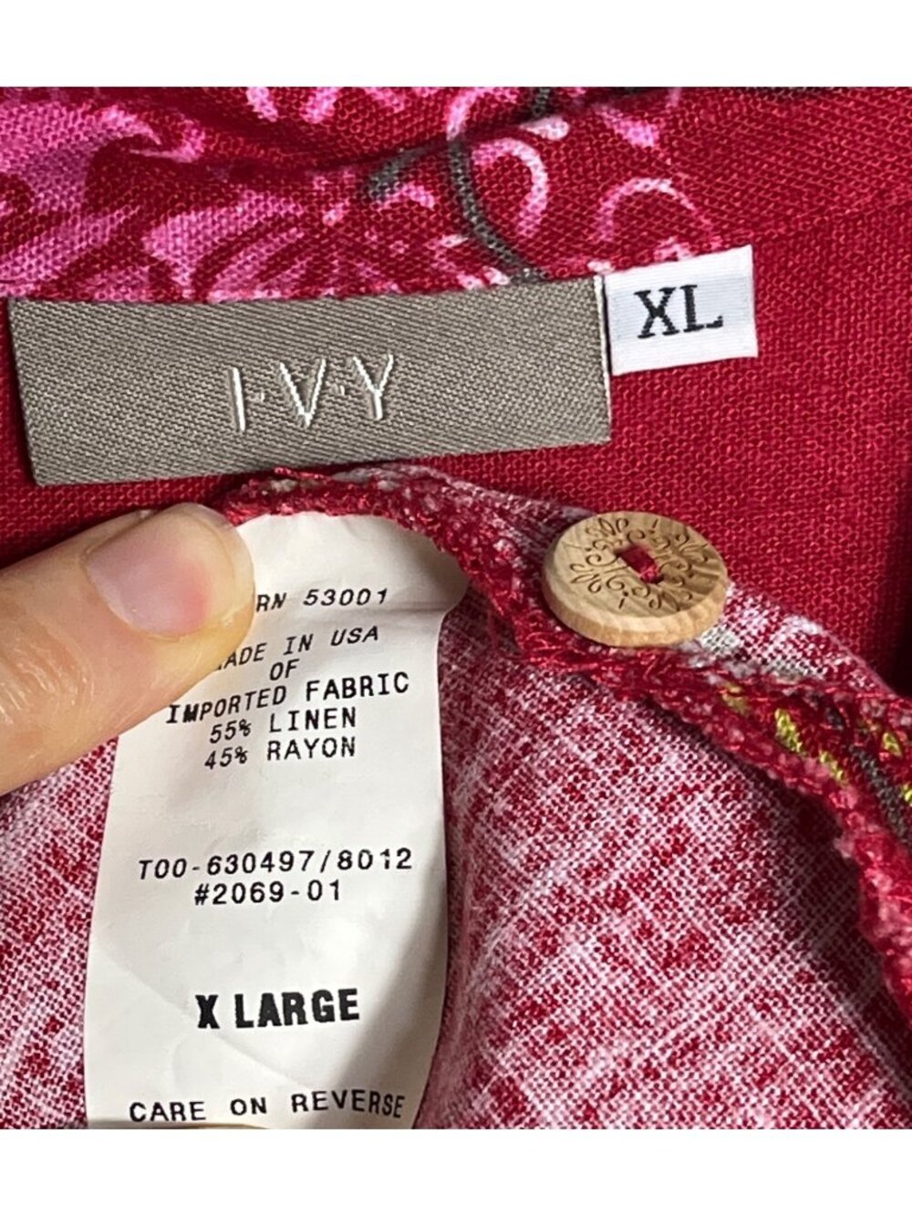 Red Floral Linen Blouse Vibrant Ivy Brand Button Tunic Sleeveless Comfort Wom XL - Picture 3 of 7